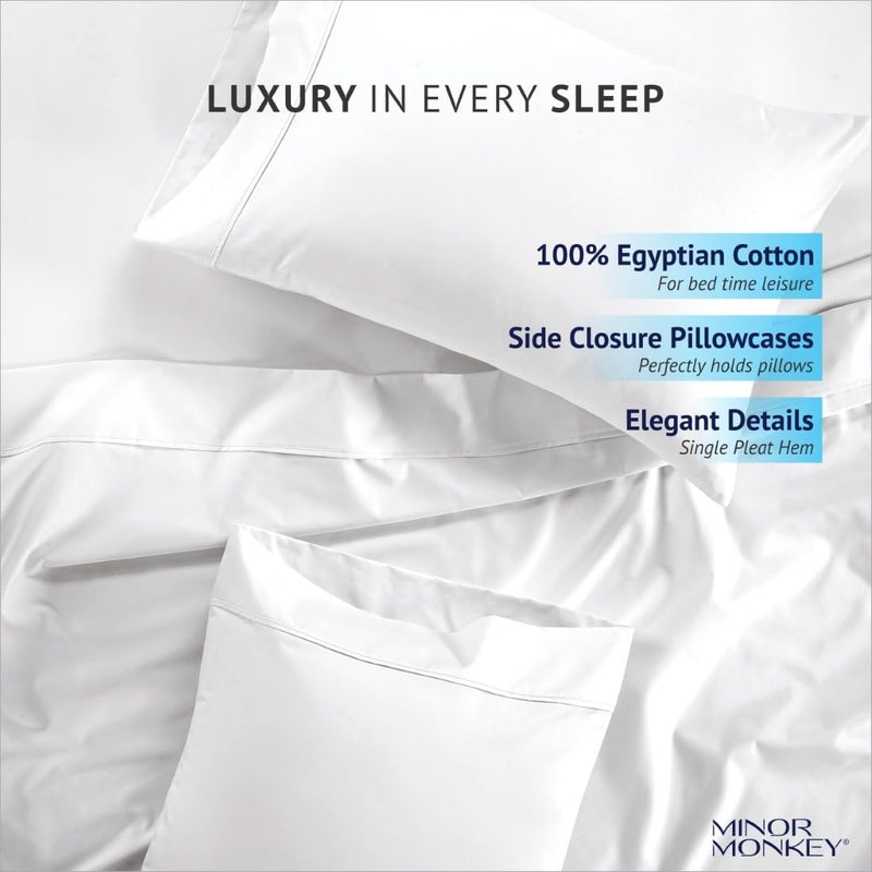 Minor Monkey 100% Egyptian Cotton Sheets California King Size, 1000 Thread Count Luxury Breathable Sheet, 4Pc Cal. King Size Bed Sheet Set, Long Staple 16" Deep Pocket Sheets Set: White - Image 5